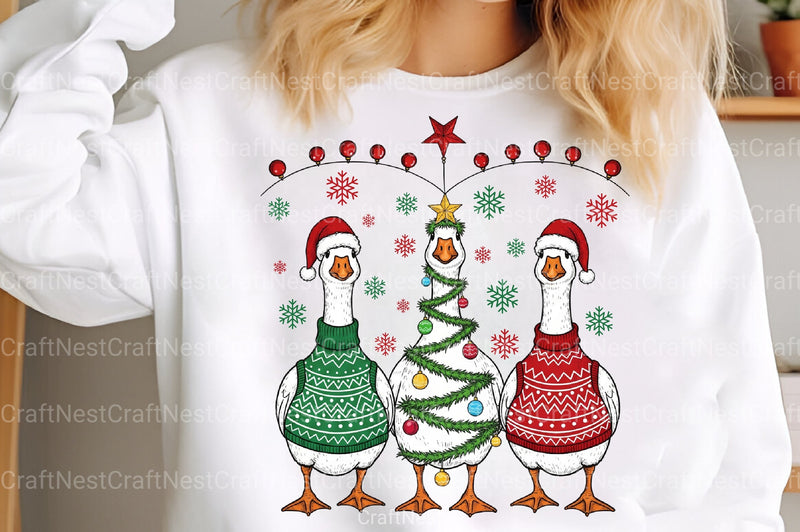 Funny Christmas Goose Santa Design - Silly Goose Tree Clipart Bundle - CraftNest - Digital Crafting and Art