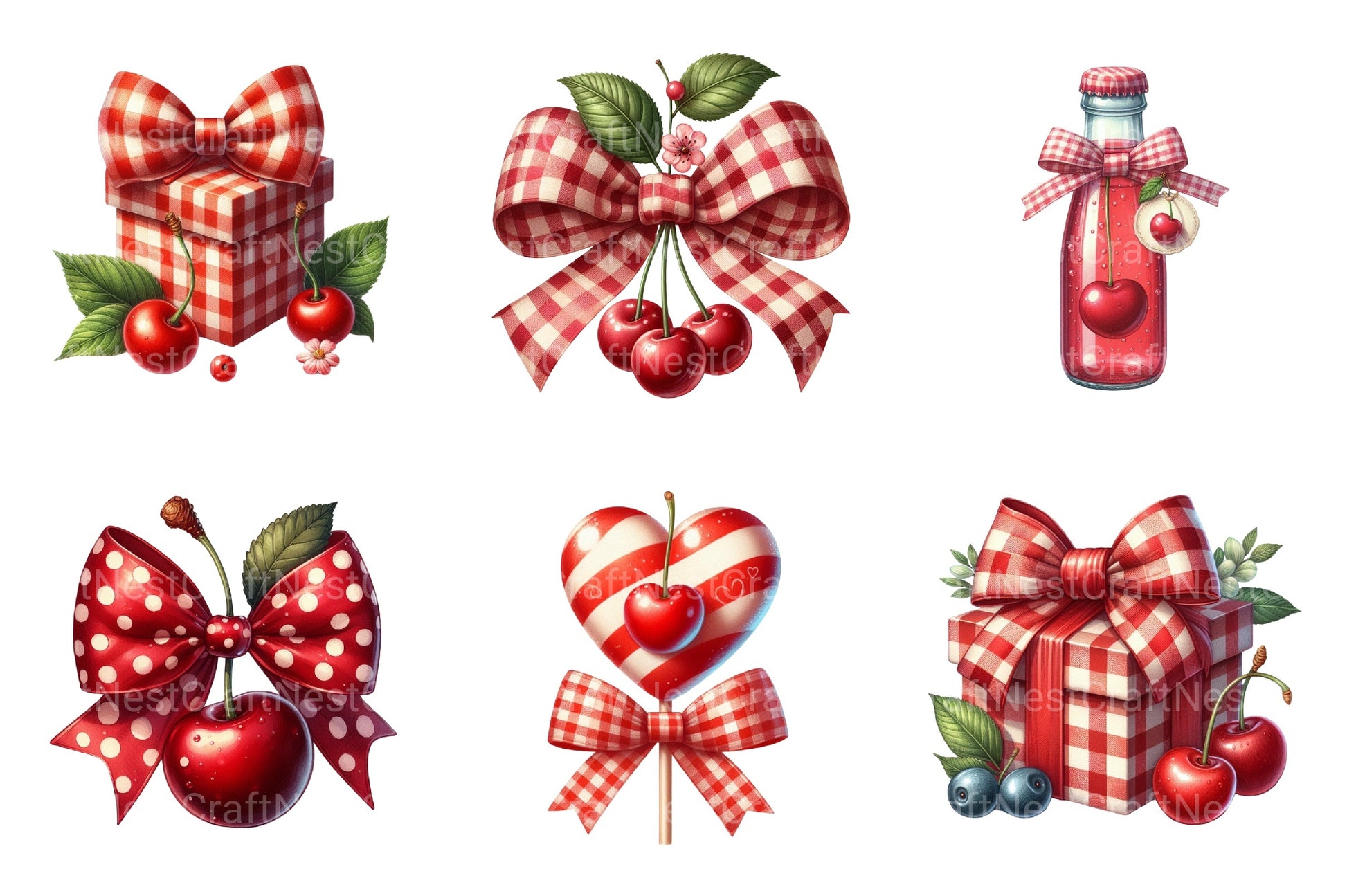 Red Bow Cherry Clipart Bundle - CraftNest - Digital Crafting and Art