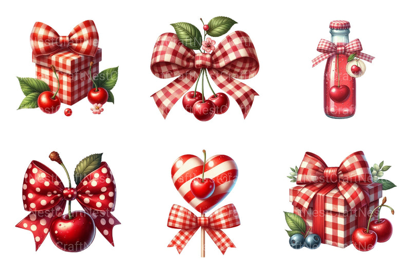 Red Bow Cherry Clipart Bundle - CraftNest - Digital Crafting and Art