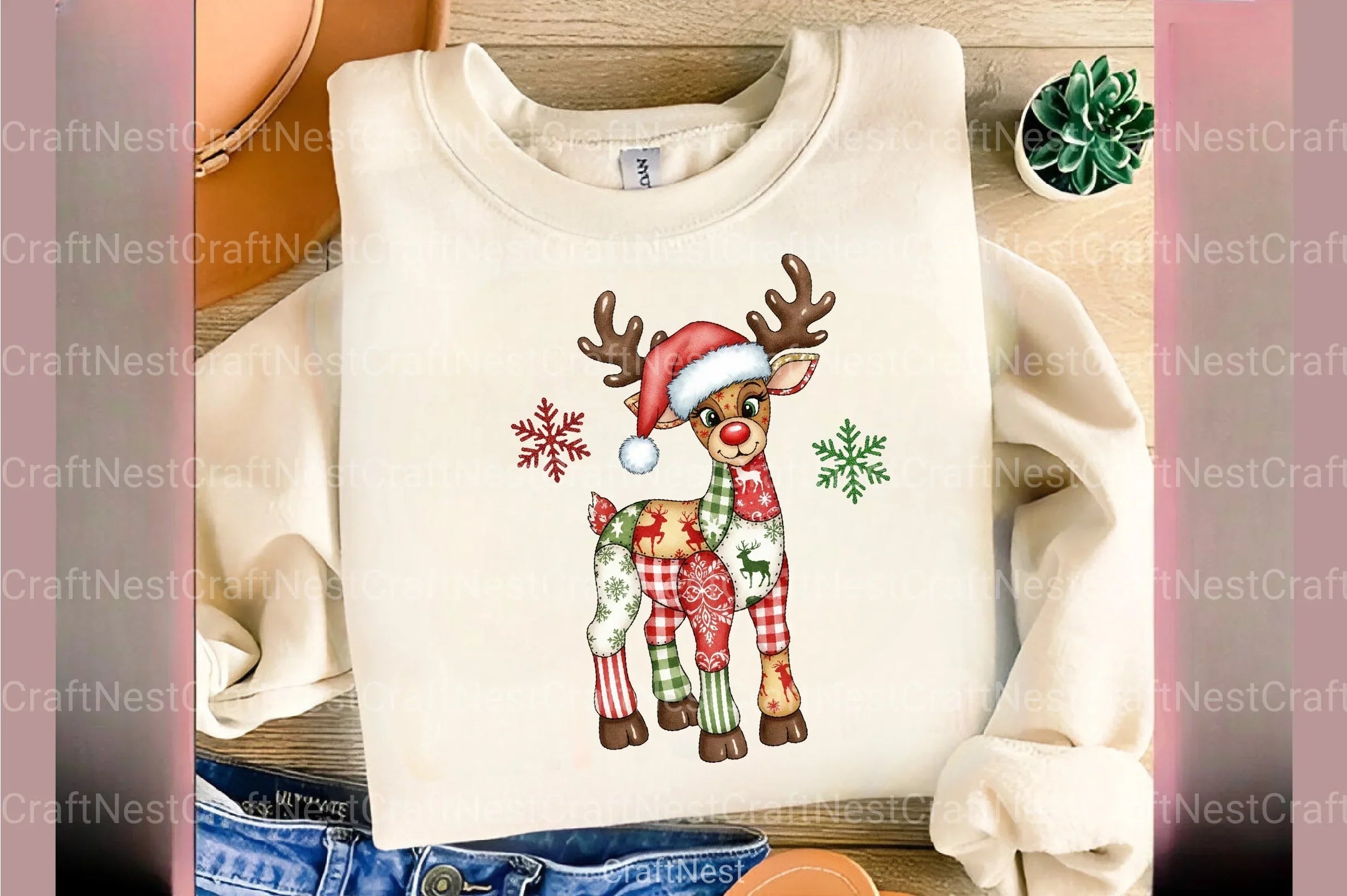 Preppy Patchwork Christmas Reindeer Clipart Bundle 19 - CraftNest - Digital Crafting and Art