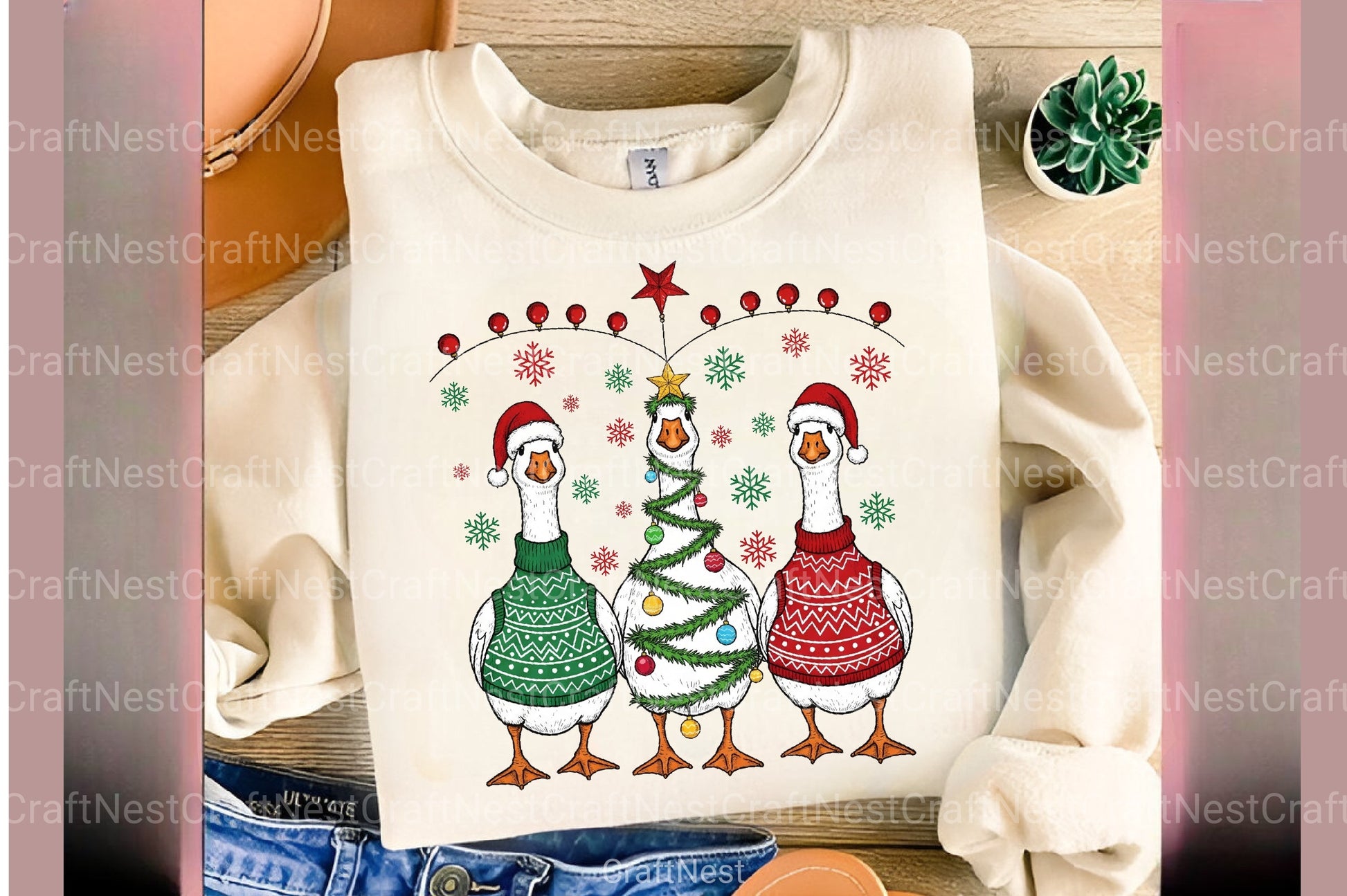 Funny Christmas Goose Santa Design - Silly Goose Tree Clipart Bundle - CraftNest - Digital Crafting and Art