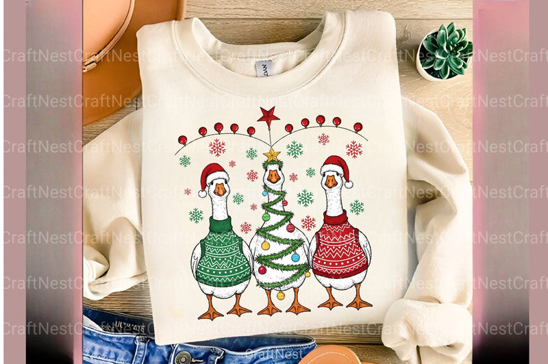 Funny Christmas Goose Santa Design - Silly Goose Tree Clipart Bundle - CraftNest - Digital Crafting and Art