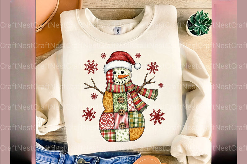 Patchwork Christmas Snowman Clipart Bundle - CraftNest - Digital Crafting and Art
