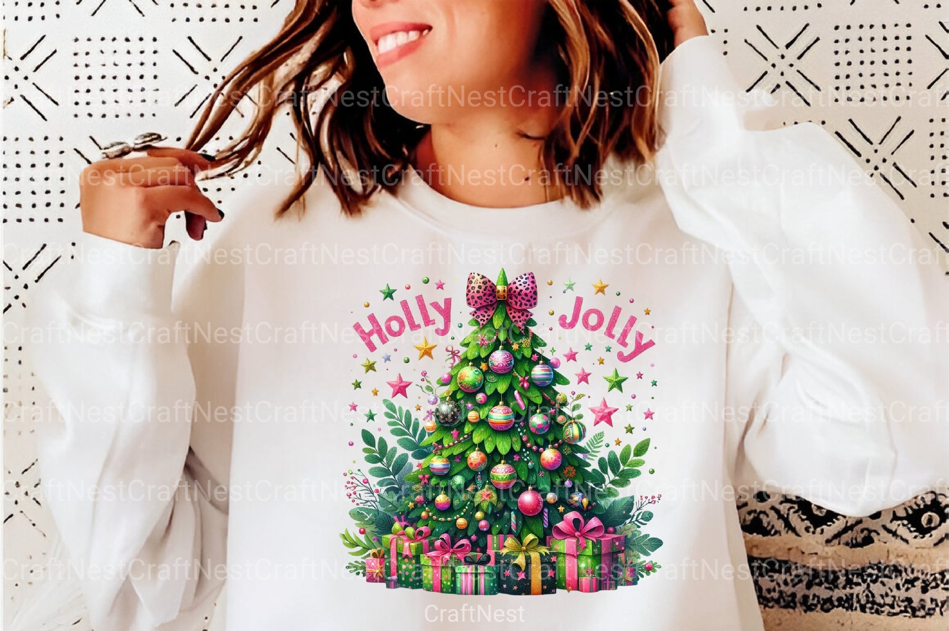 Colorful Glitter Holly Jolly Christmas Tree Pink Clipart Bundle - CraftNest - Digital Crafting and Art