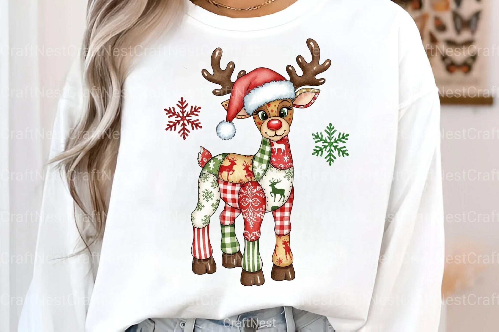 Preppy Patchwork Christmas Reindeer Clipart Bundle - CraftNest - Digital Crafting and Art