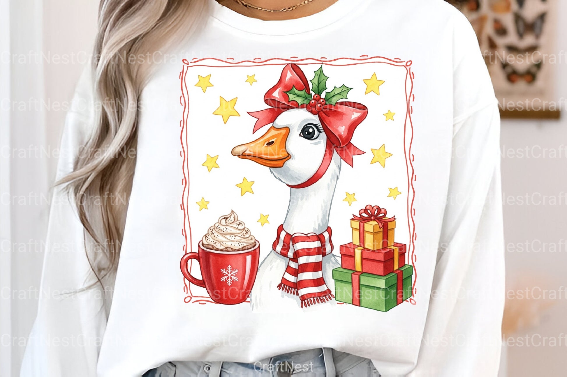 Christmas Goose Clipart Bundle: Gifts & Cocoa - CraftNest - Digital Crafting and Art