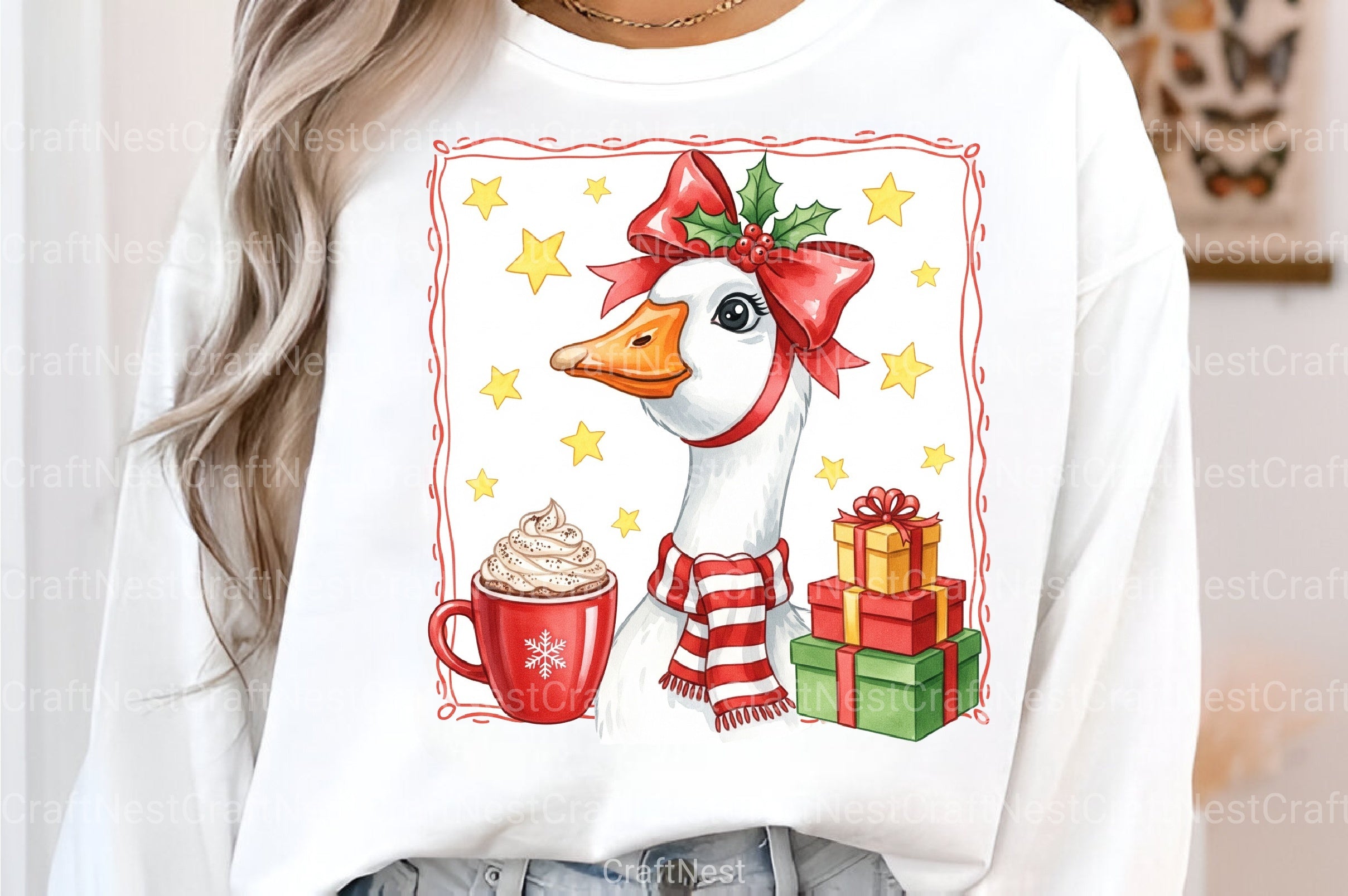 Christmas Goose Clipart Bundle: Gifts & Cocoa - CraftNest - Digital Crafting and Art