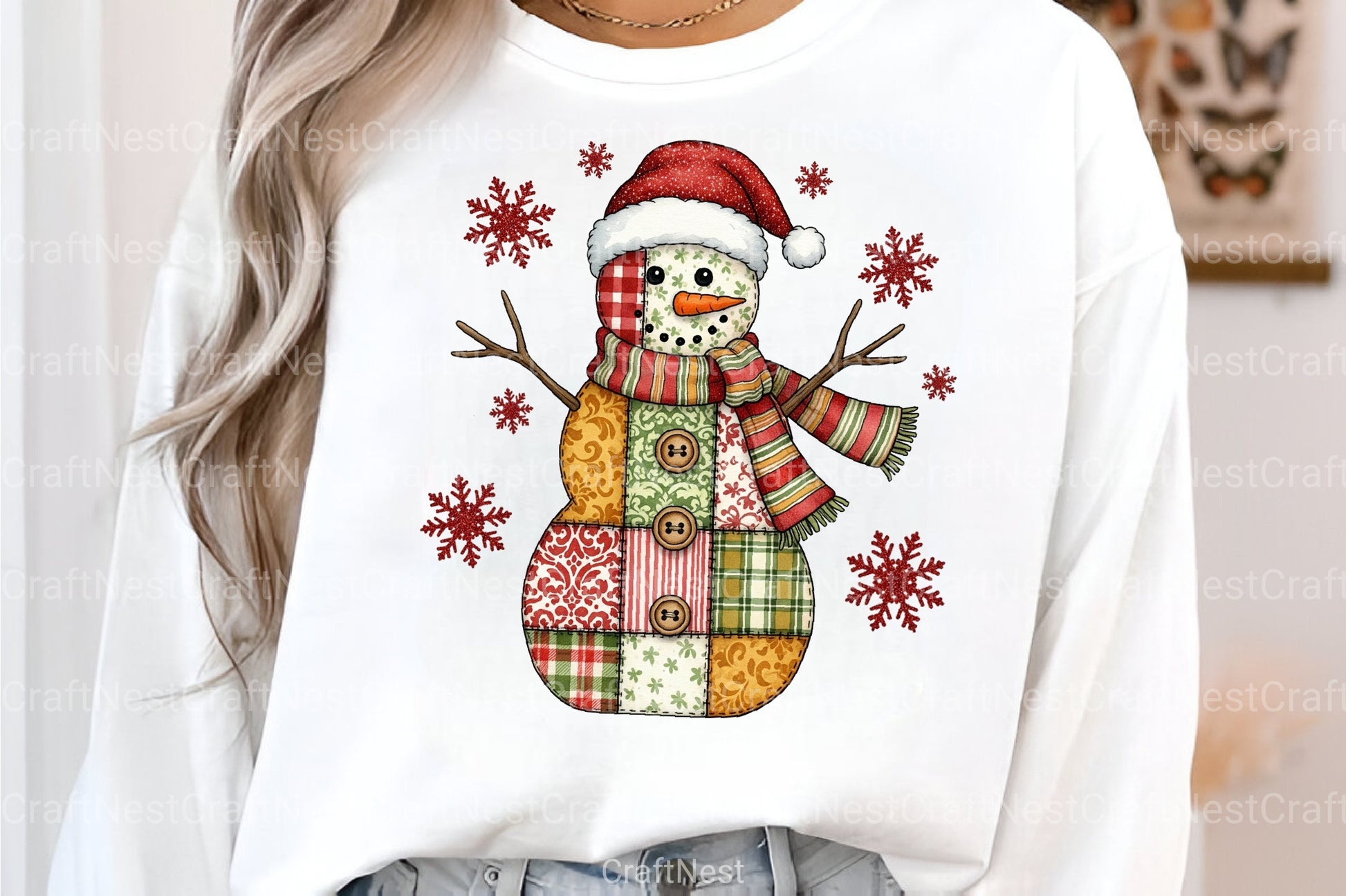Patchwork Christmas Snowman Clipart Bundle - CraftNest - Digital Crafting and Art