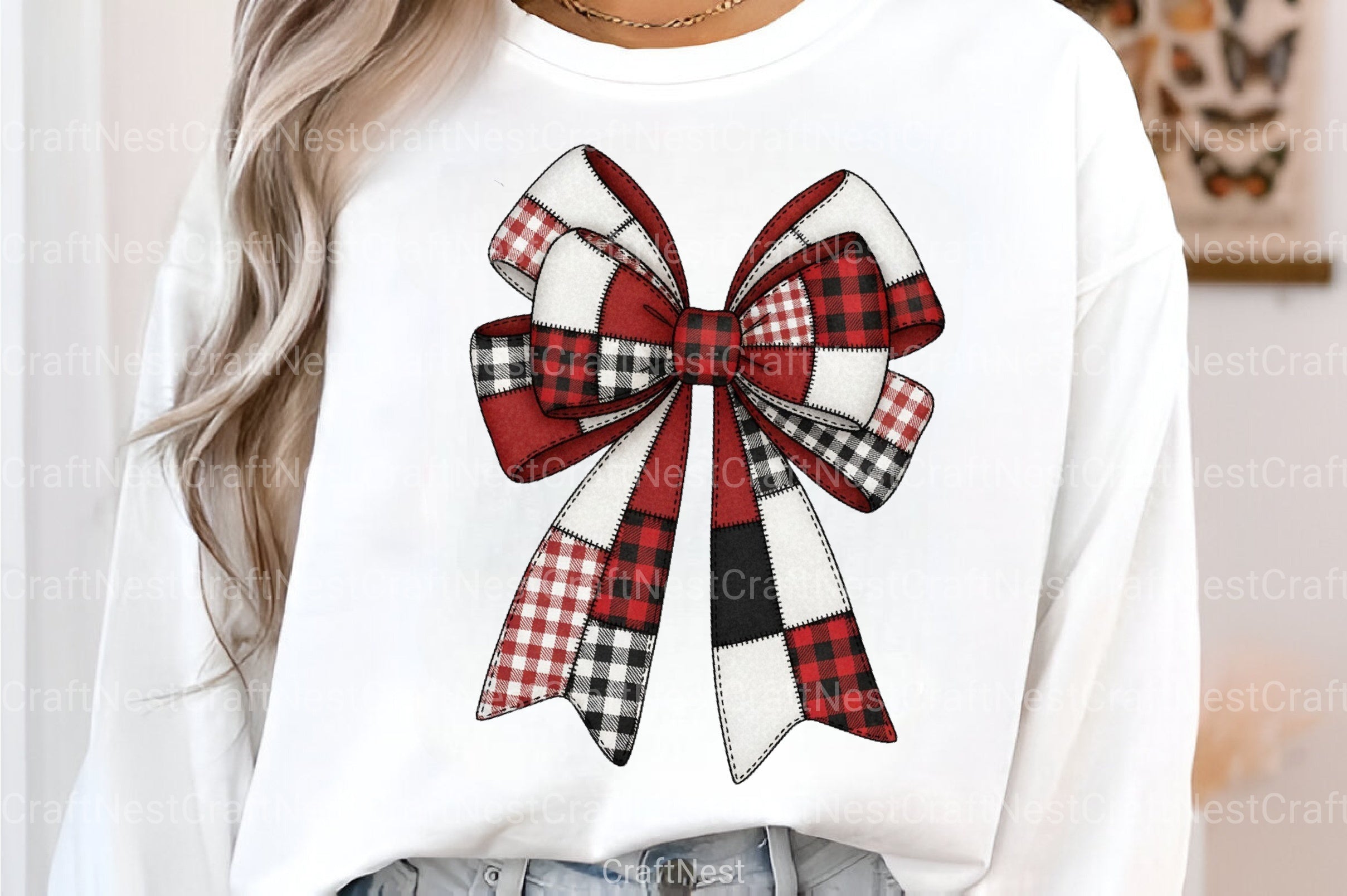 Coquette Patchwork Christmas Bow Clipart Bundle - CraftNest - Digital Crafting and Art