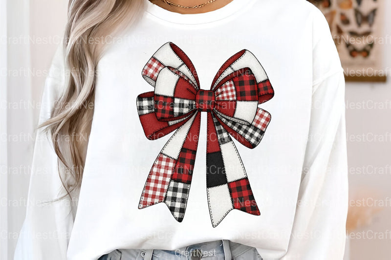 Coquette Patchwork Christmas Bow Clipart Bundle - CraftNest - Digital Crafting and Art