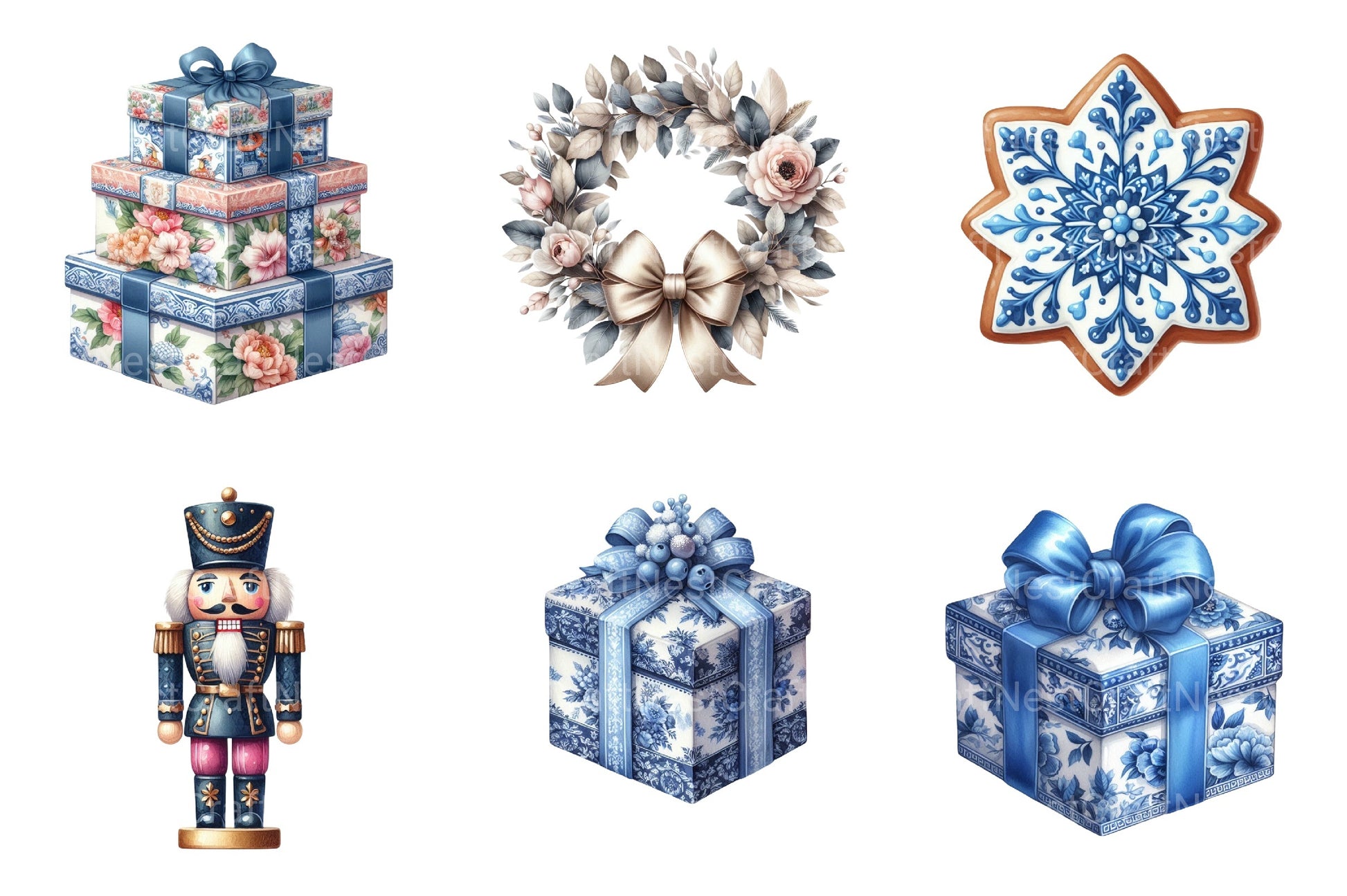 Chinoiserie Christmas Toile Grandmillennial Clipart Bundle - CraftNest - Digital Crafting and Art