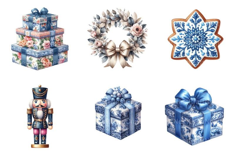 Chinoiserie Christmas Toile Grandmillennial Clipart Bundle - CraftNest - Digital Crafting and Art