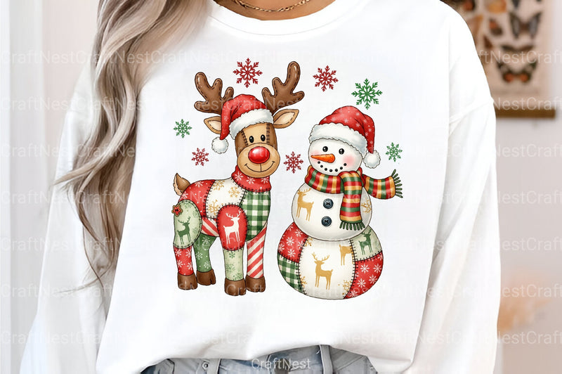 Patchwork Christmas Snowman & Reindeer Clipart Bundle - CraftNest - Digital Crafting and Art