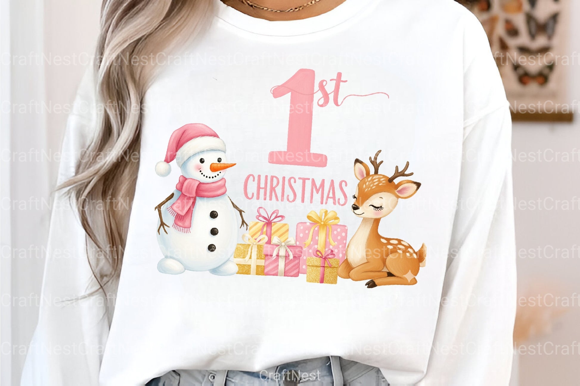 Pink Snowman Baby's First Christmas Clipart Bundle - CraftNest - Digital Crafting and Art