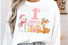 Pink Snowman Baby's First Christmas Clipart Bundle - CraftNest - Digital Crafting and Art