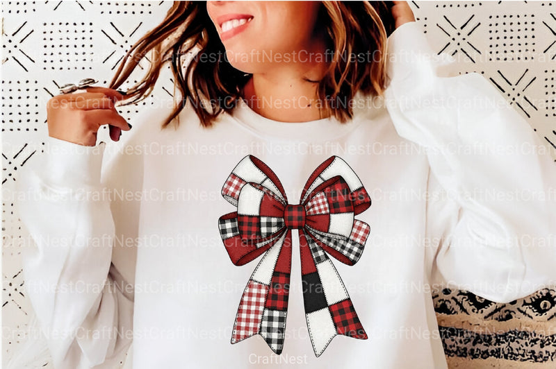 Coquette Patchwork Christmas Bow Clipart Bundle - CraftNest - Digital Crafting and Art