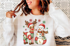 Patchwork Christmas Snowman & Reindeer Clipart Bundle - CraftNest - Digital Crafting and Art