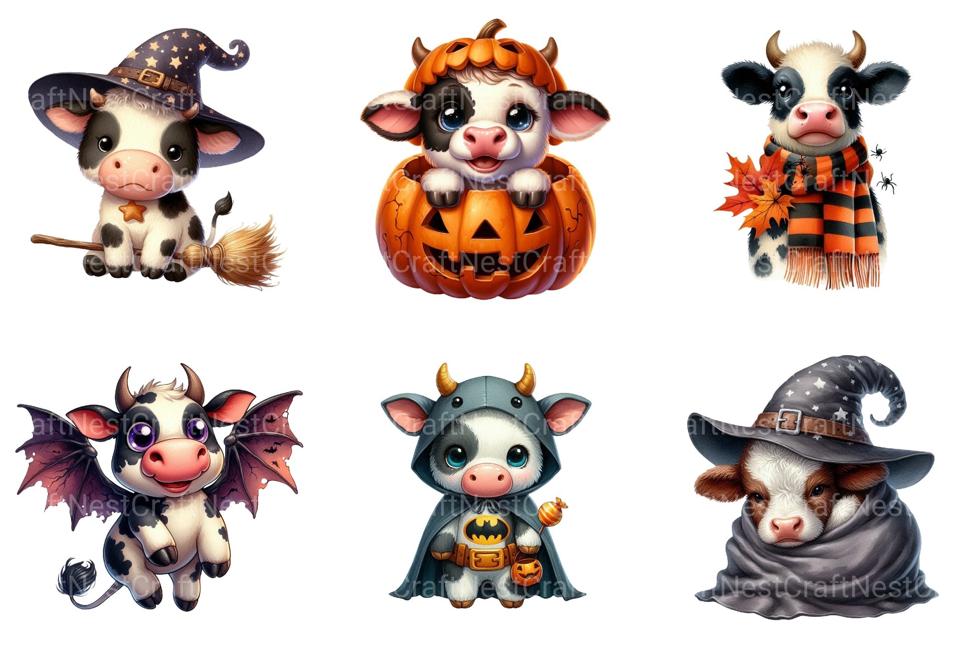 Adorable Cow Halloween Clipart Bundle - CraftNest - Digital Crafting and Art