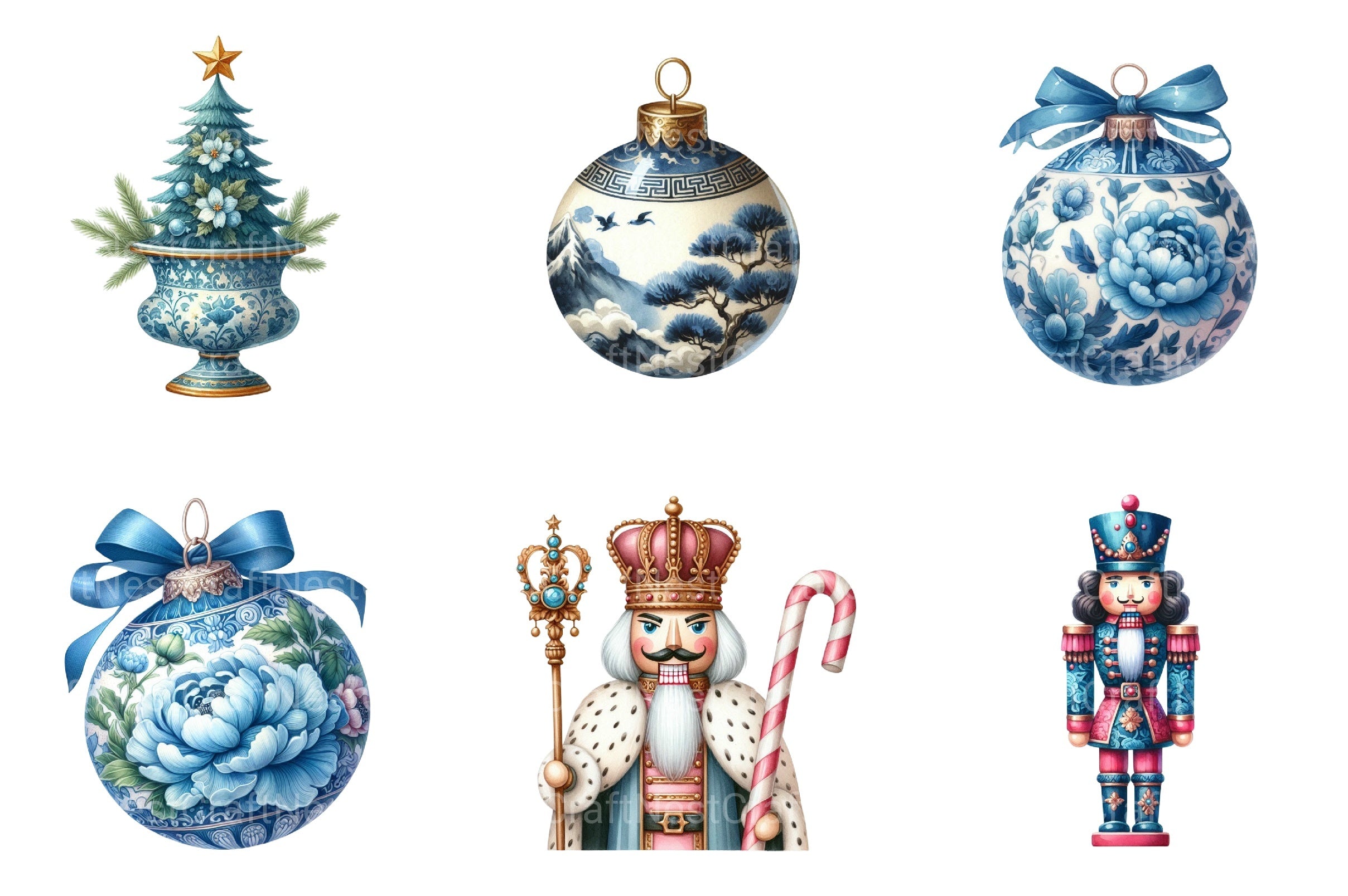 Chinoiserie Christmas Toile Grandmillennial Clipart Bundle - CraftNest - Digital Crafting and Art