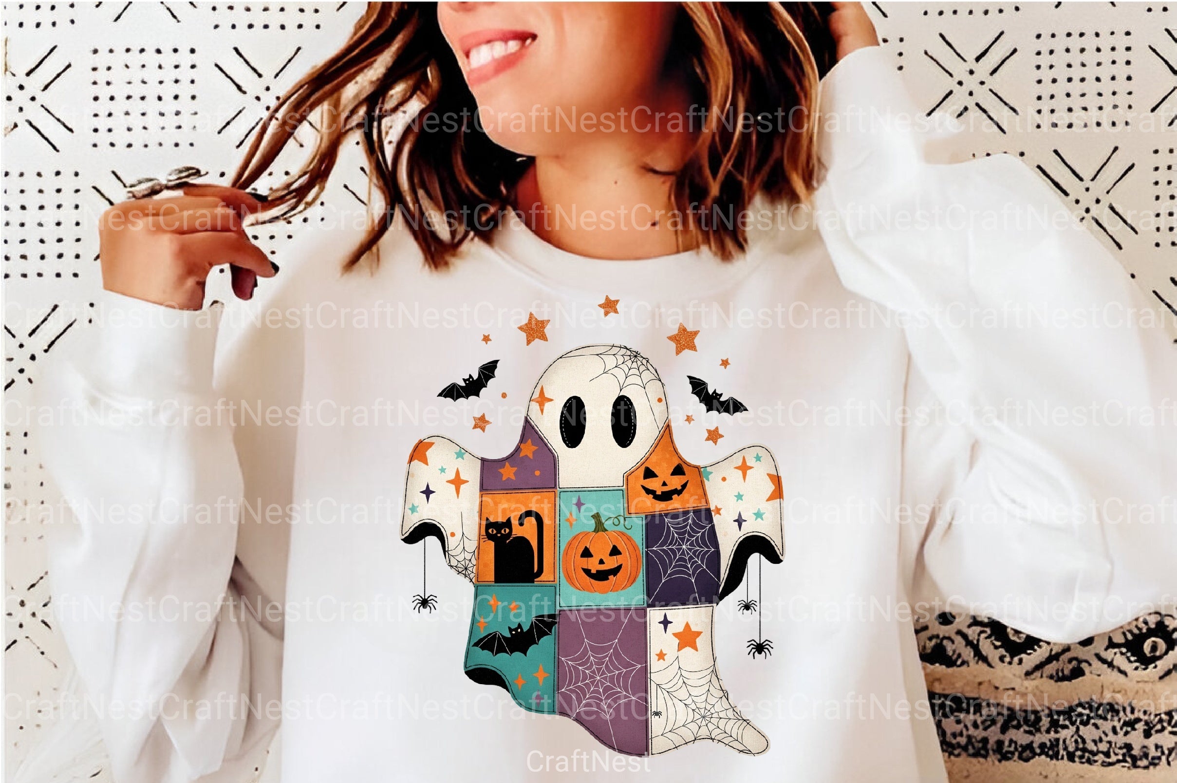 Patchwork Ghost Halloween Clipart Bundle - CraftNest - Digital Crafting and Art