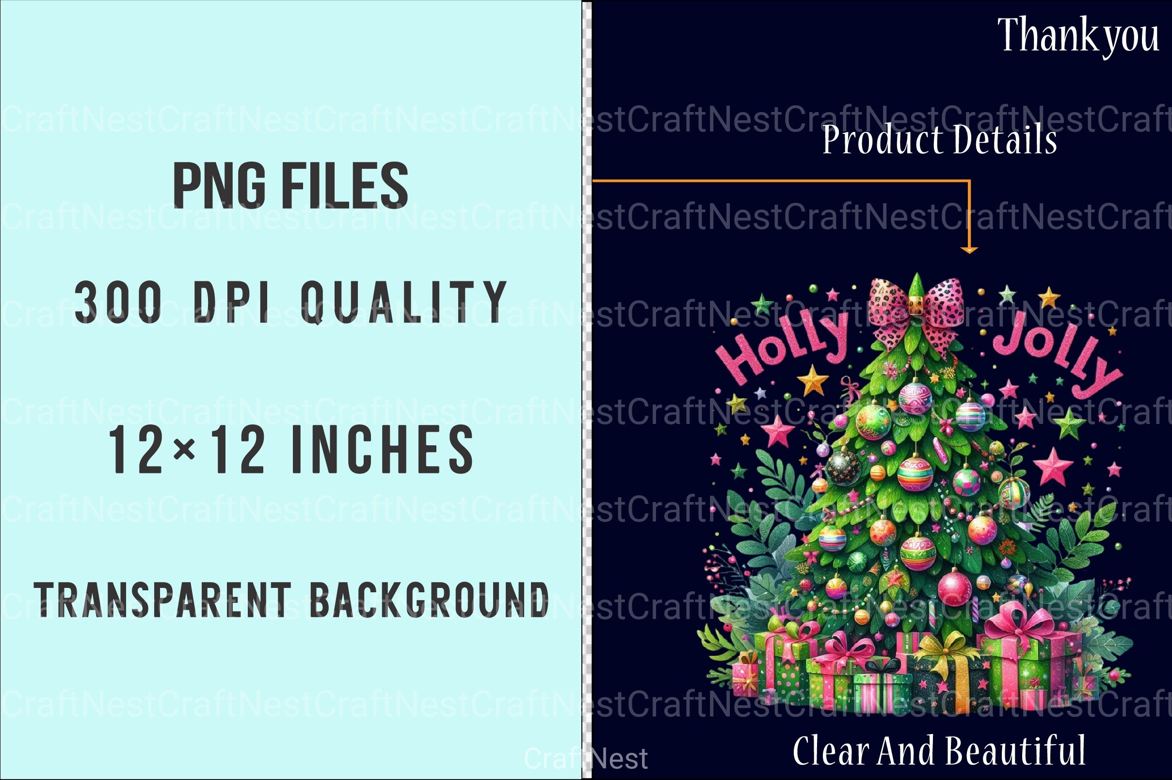 Colorful Glitter Holly Jolly Christmas Tree Pink Clipart Bundle - CraftNest - Digital Crafting and Art