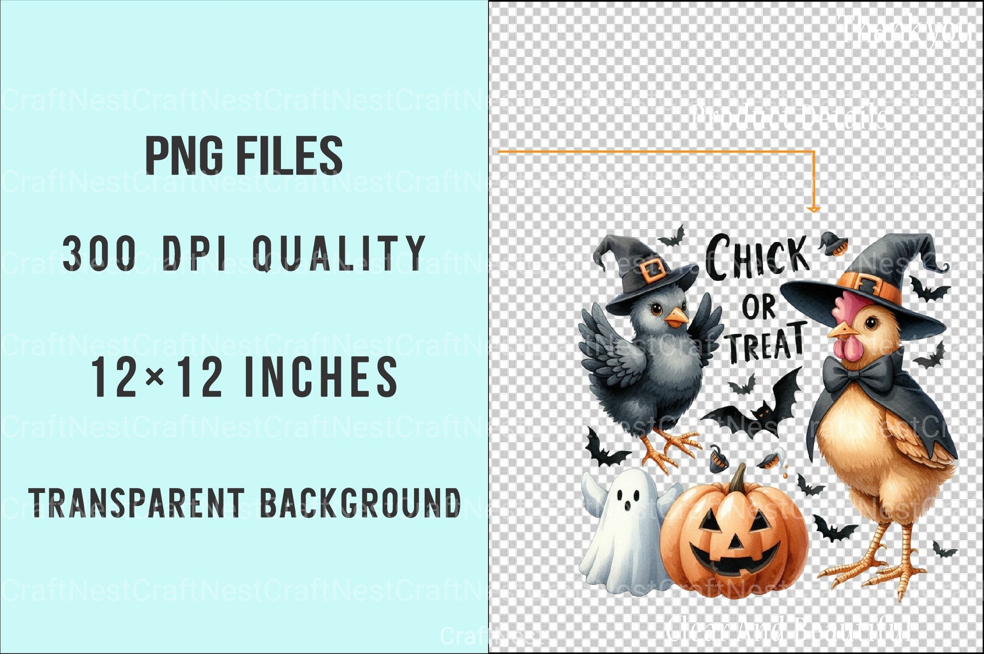 Chick or Treat: Retro Halloween Pumpkin Chicken Clipart Bundle - CraftNest - Digital Crafting and Art