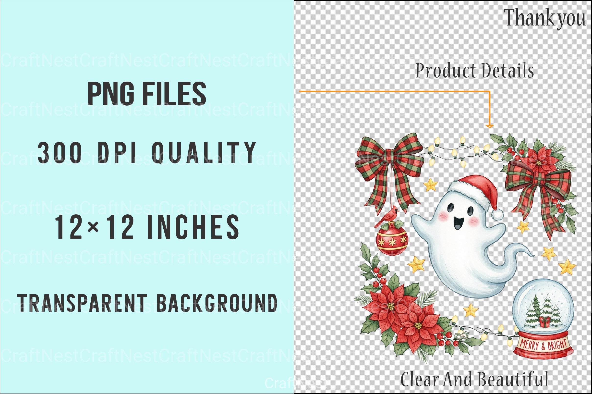 Cute Ghost Christmas Icons Clipart Bundle - CraftNest - Digital Crafting and Art
