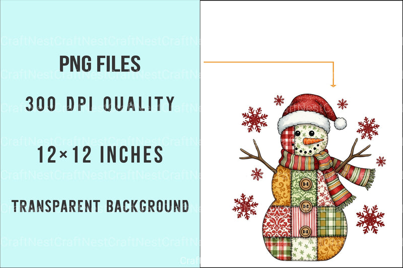 Patchwork Christmas Snowman Clipart Bundle - CraftNest - Digital Crafting and Art