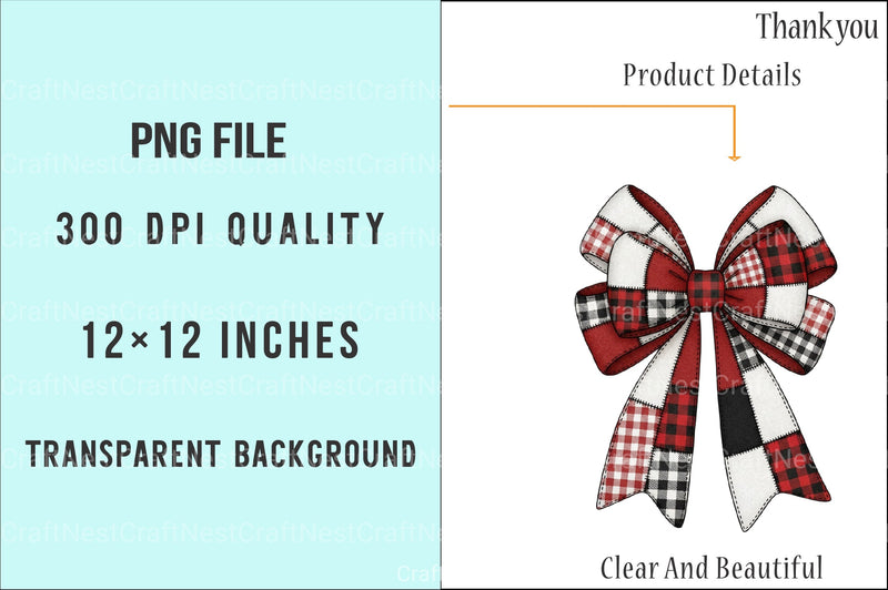 Coquette Patchwork Christmas Bow Clipart Bundle - CraftNest - Digital Crafting and Art
