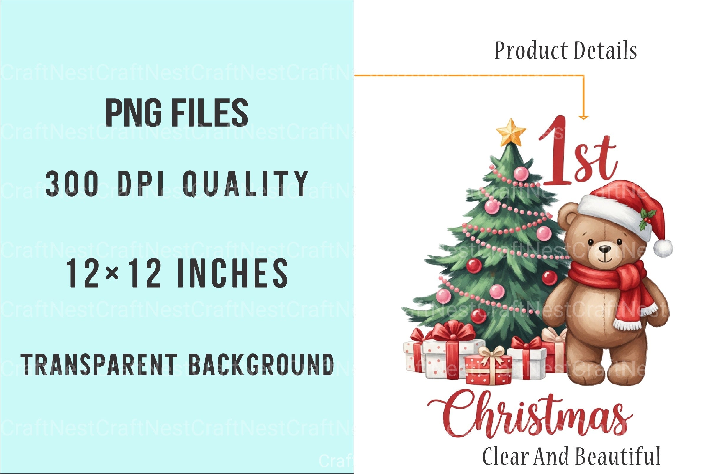 Teddy Bear Baby's First Christmas Clipart Bundle - CraftNest - Digital Crafting and Art