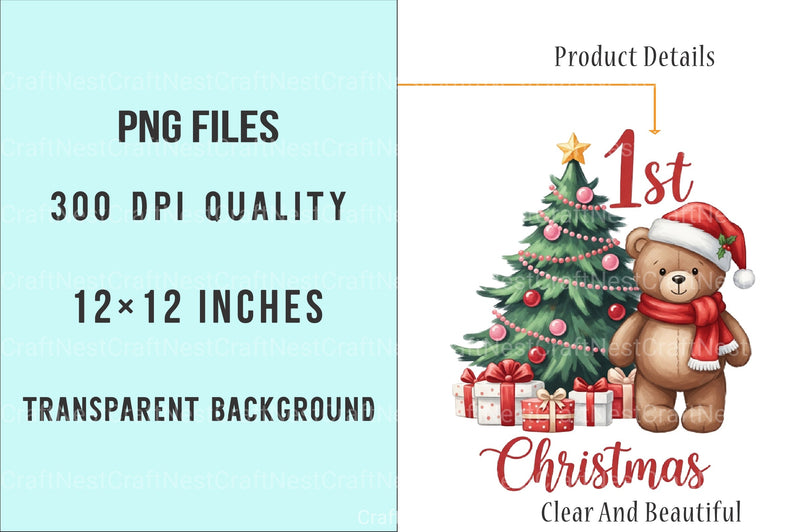 Teddy Bear Baby's First Christmas Clipart Bundle - CraftNest - Digital Crafting and Art
