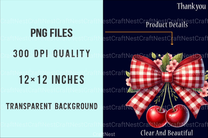 Red Bow Cherry Clipart Bundle - CraftNest - Digital Crafting and Art