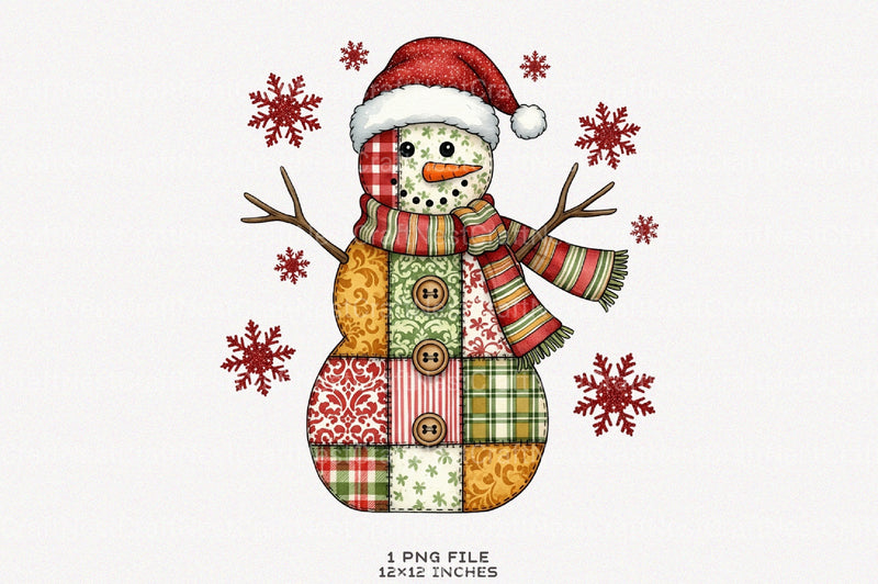 Patchwork Christmas Snowman Clipart Bundle - CraftNest - Digital Crafting and Art