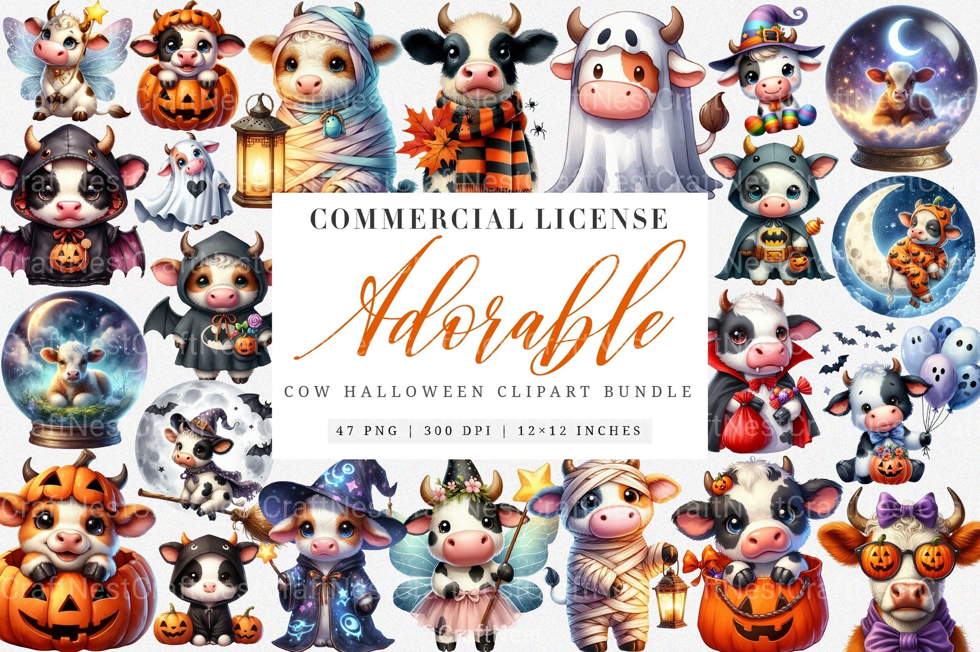 Adorable Cow Halloween Clipart Bundle - CraftNest - Digital Crafting and Art