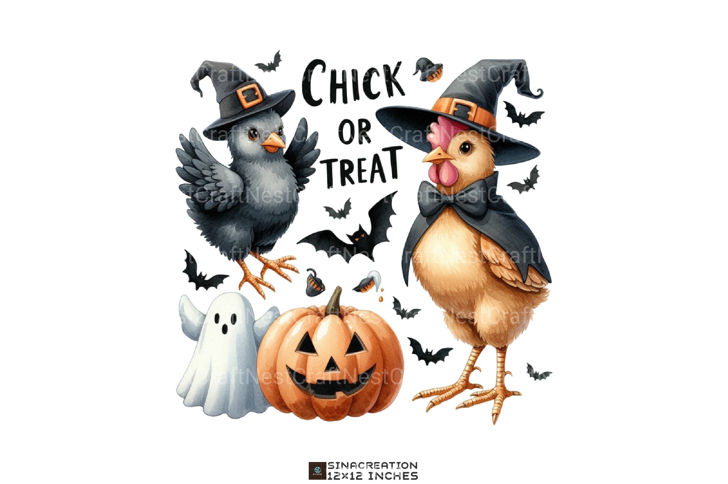 Chick or Treat: Retro Halloween Pumpkin Chicken Clipart Bundle - CraftNest - Digital Crafting and Art