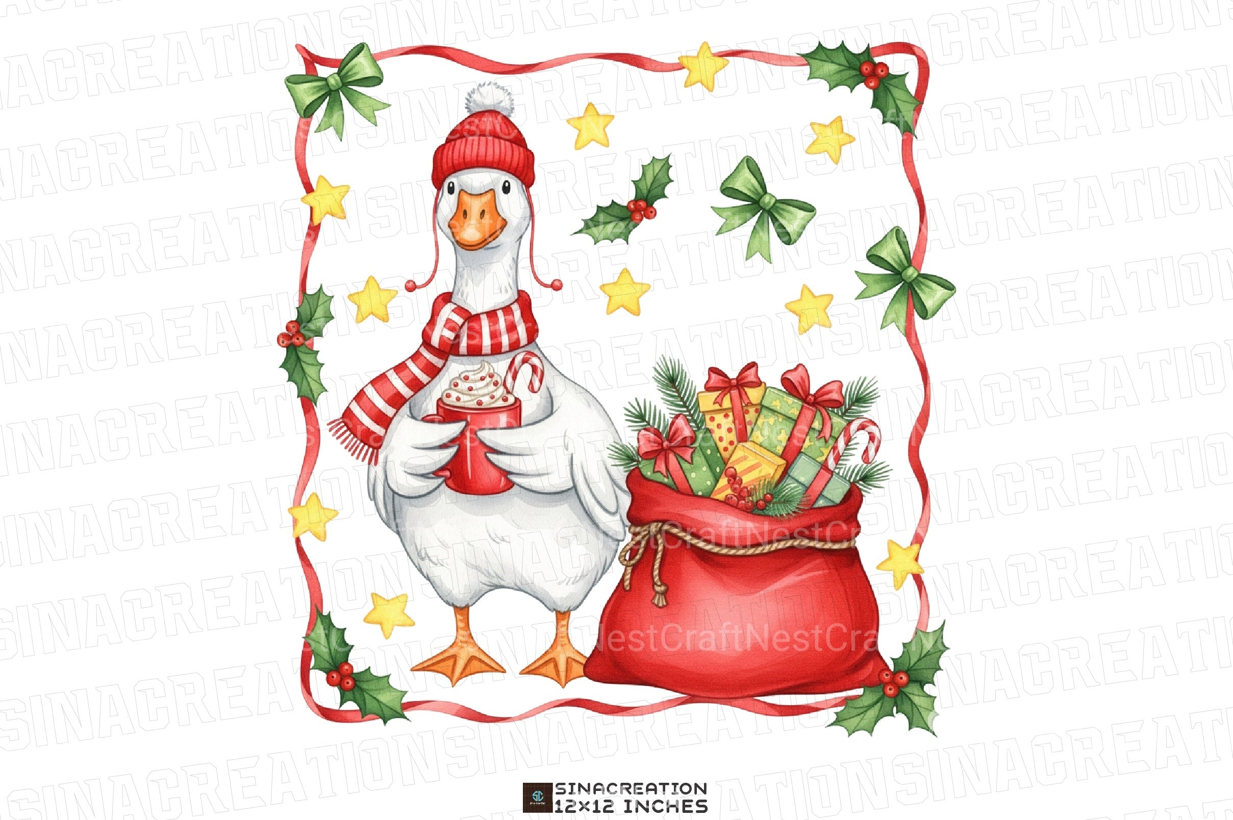 Christmas Goose Clipart Bundle: Cocoa & Gifts - CraftNest - Digital Crafting and Art