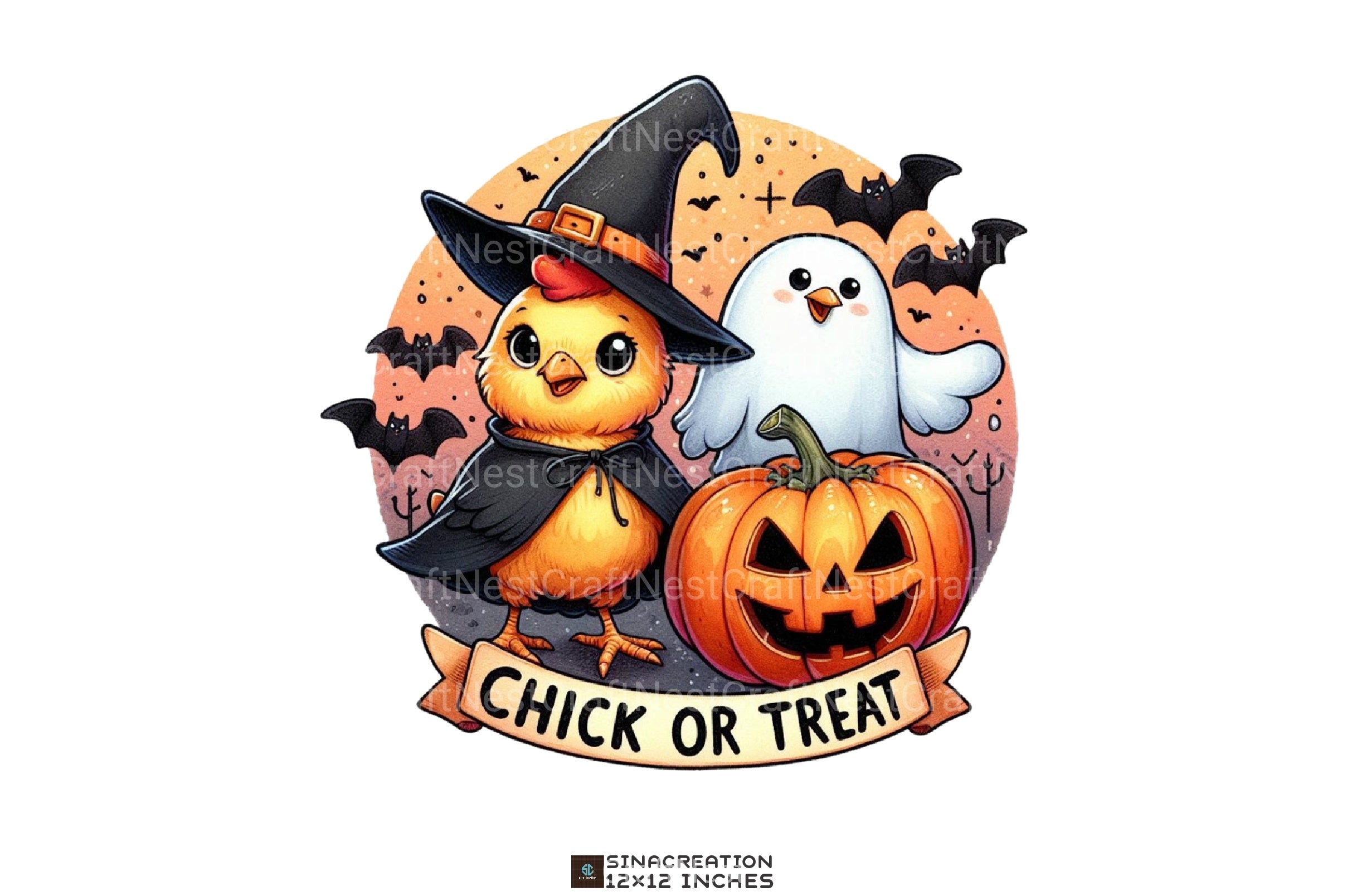 Chick or Treat: Retro Halloween Pumpkin & Funny Chicken Clipart Bundle - CraftNest - Digital Crafting and Art