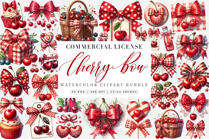 Red Bow Cherry Clipart Bundle - CraftNest - Digital Crafting and Art