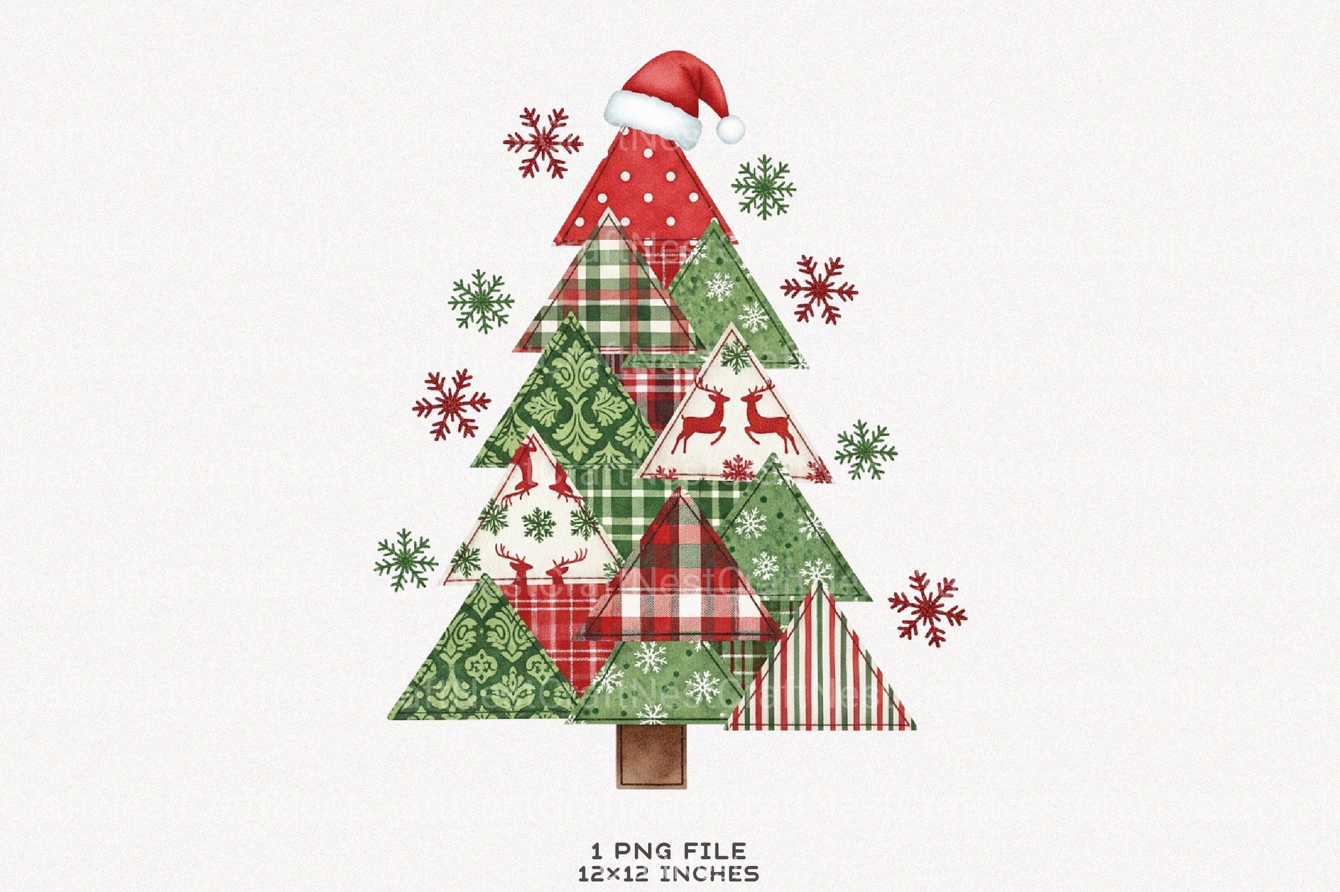 Patchwork Christmas Tree Preppy Clipart Bundle - CraftNest - Digital Crafting and Art