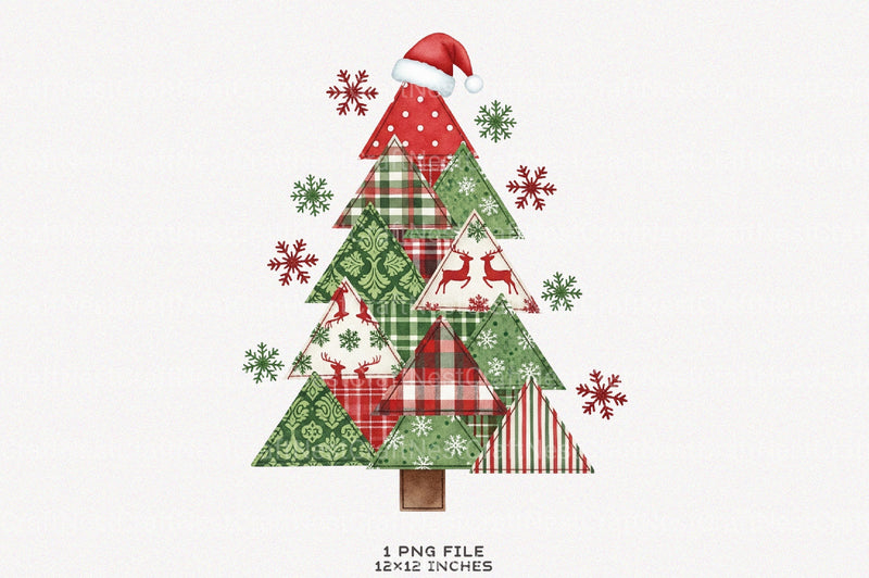 Patchwork Christmas Tree Preppy Clipart Bundle - CraftNest - Digital Crafting and Art