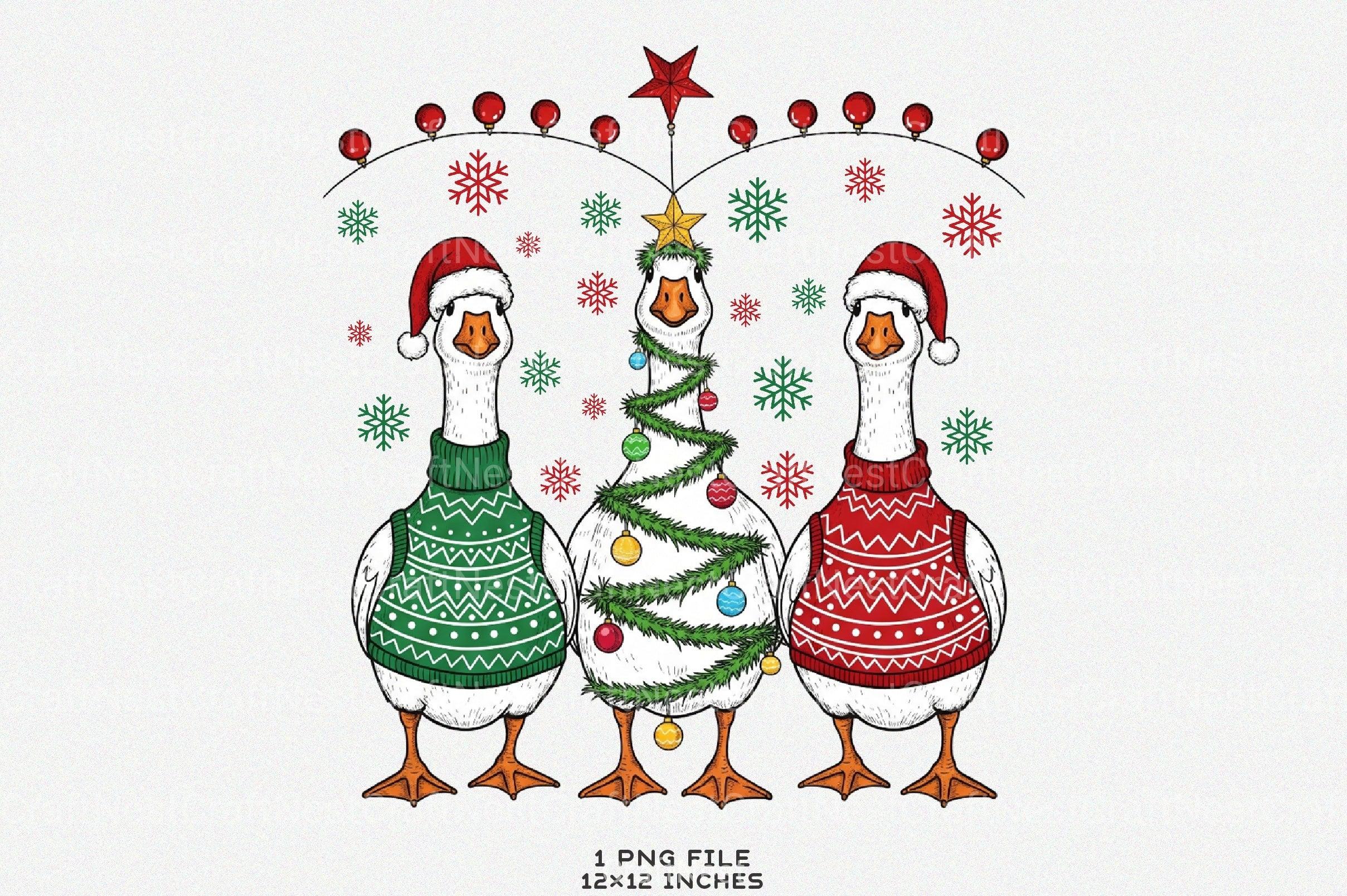 Goose Tree Funny Christmas Goose Santa Design - Silly Goose Tree Clipart Bundle