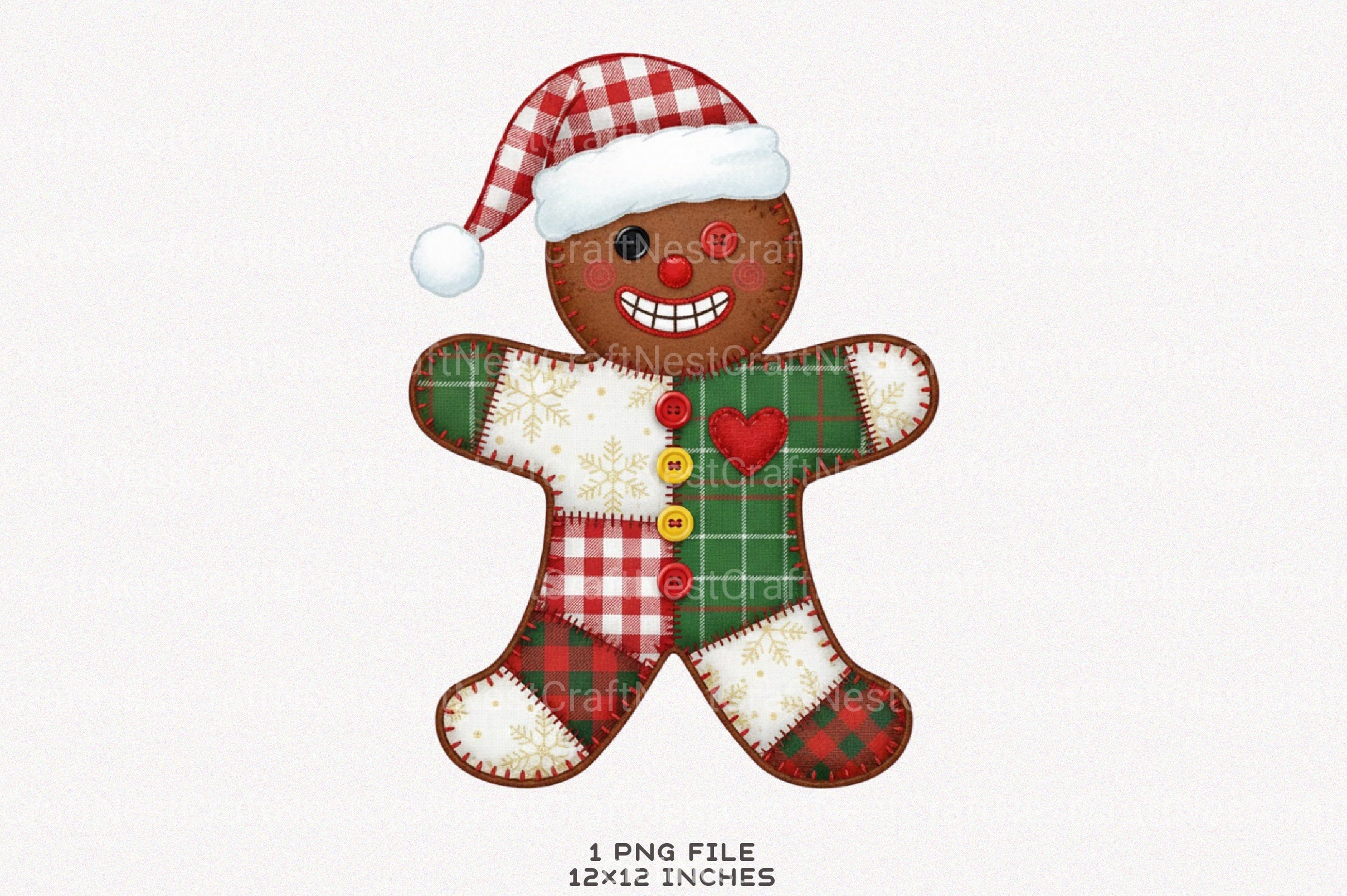 Christmas Patchwork Gingerbread Man Clipart Bundle - CraftNest - Digital Crafting and Art