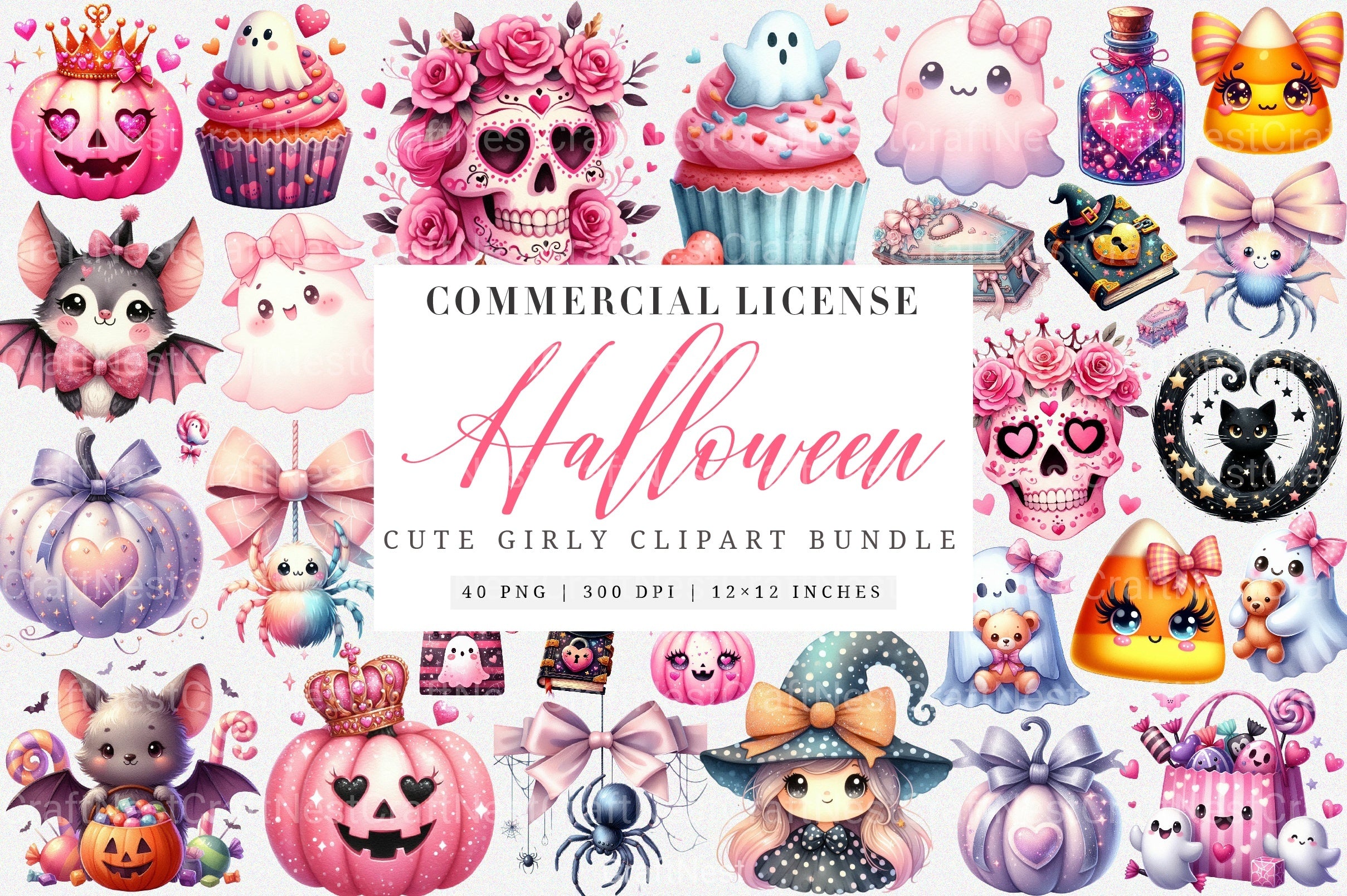 Cute Girly Halloween Clipart Bundle 99 - CraftNest - Digital Crafting and Art