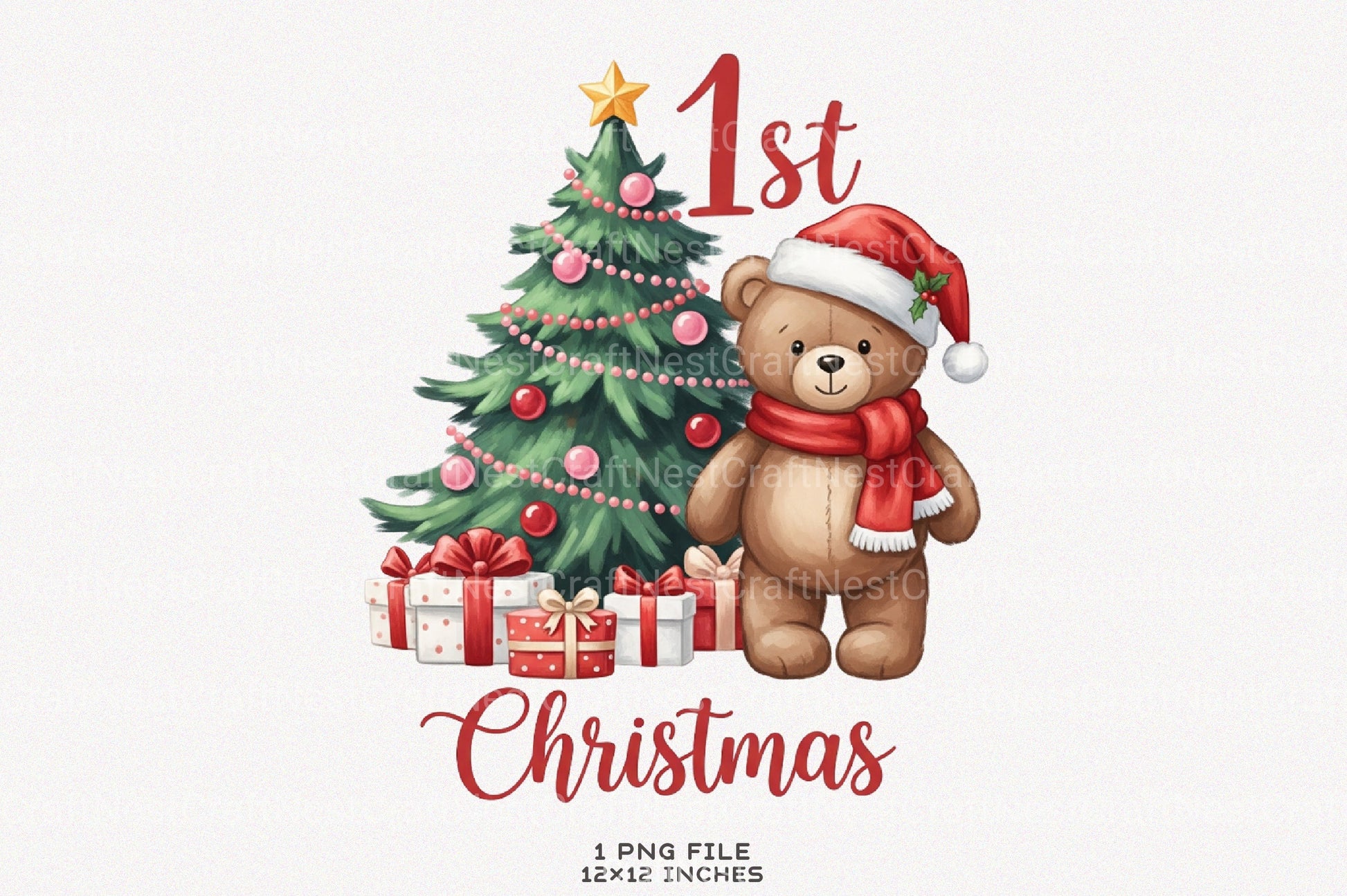 Teddy Bear Baby's First Christmas Clipart Bundle - CraftNest - Digital Crafting and Art
