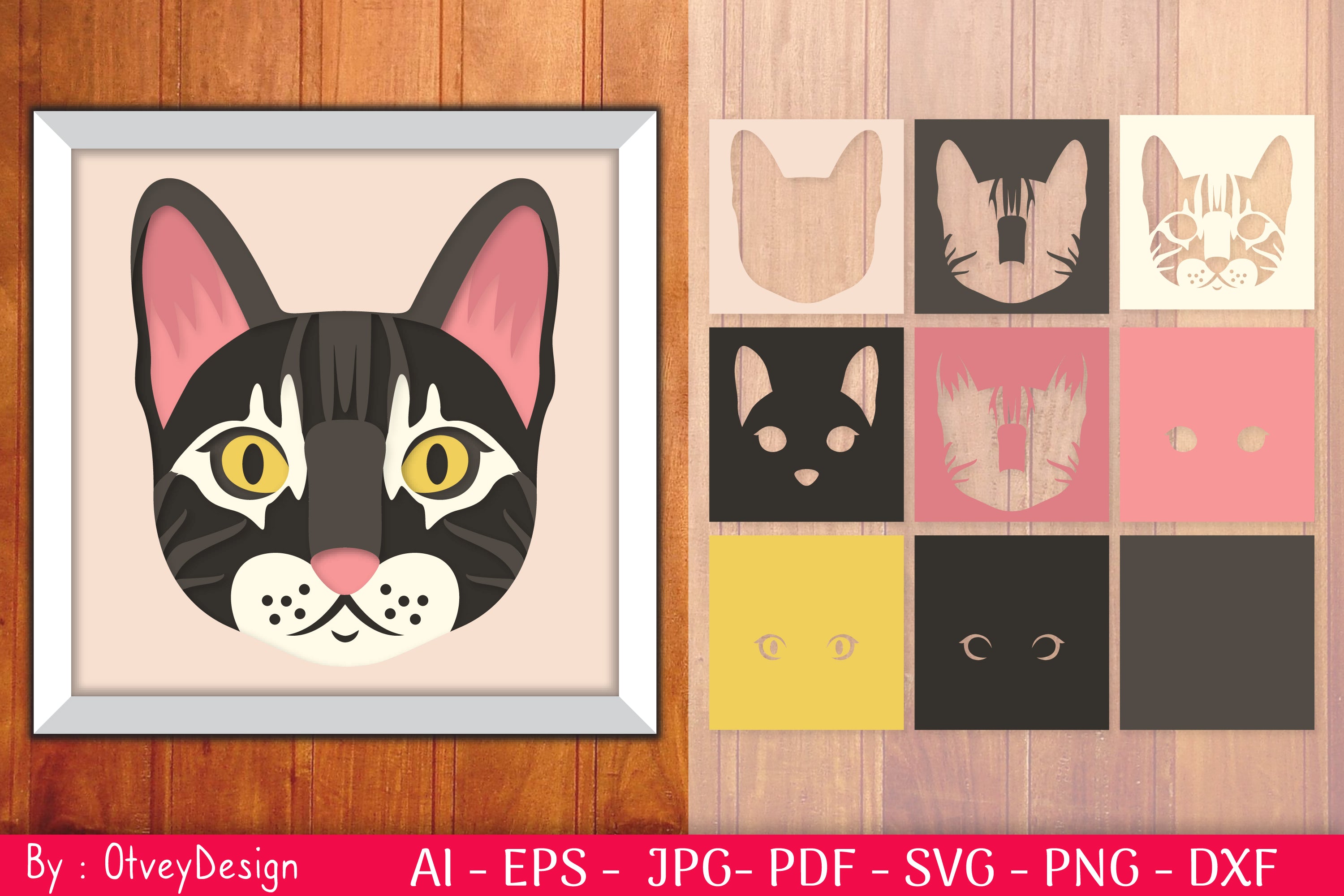 3D Cat Design Shadow Box SVG Bundle
