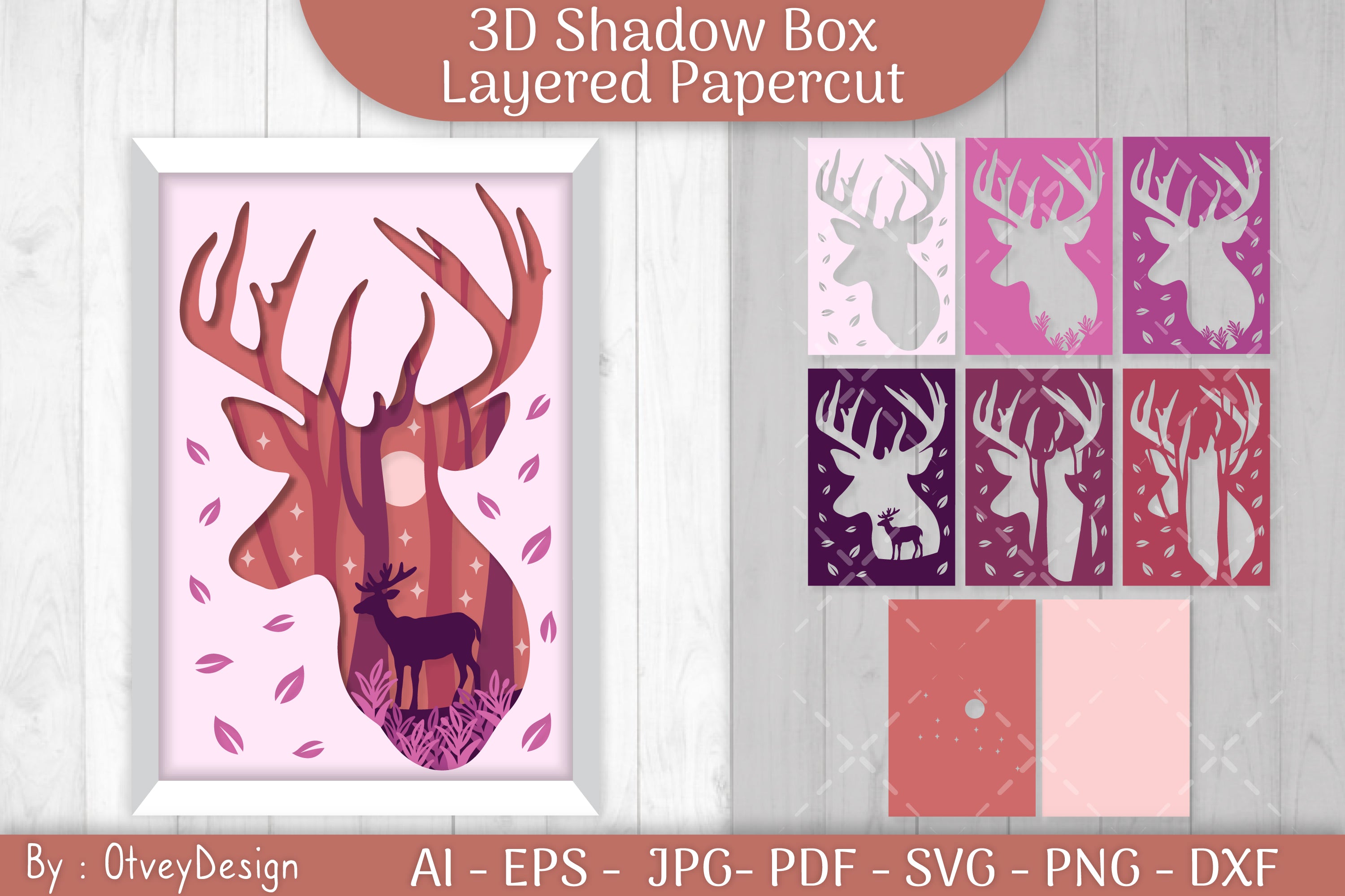 Deer Shadow Box Layered Papercut SVG Bundle