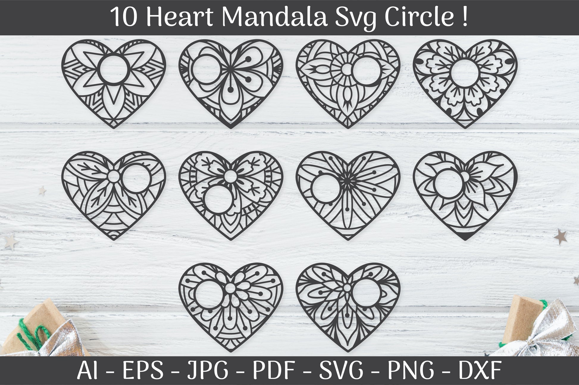 Heart Mandala Frame Circle SVG Bundle - CraftNest - Digital Crafting and Art