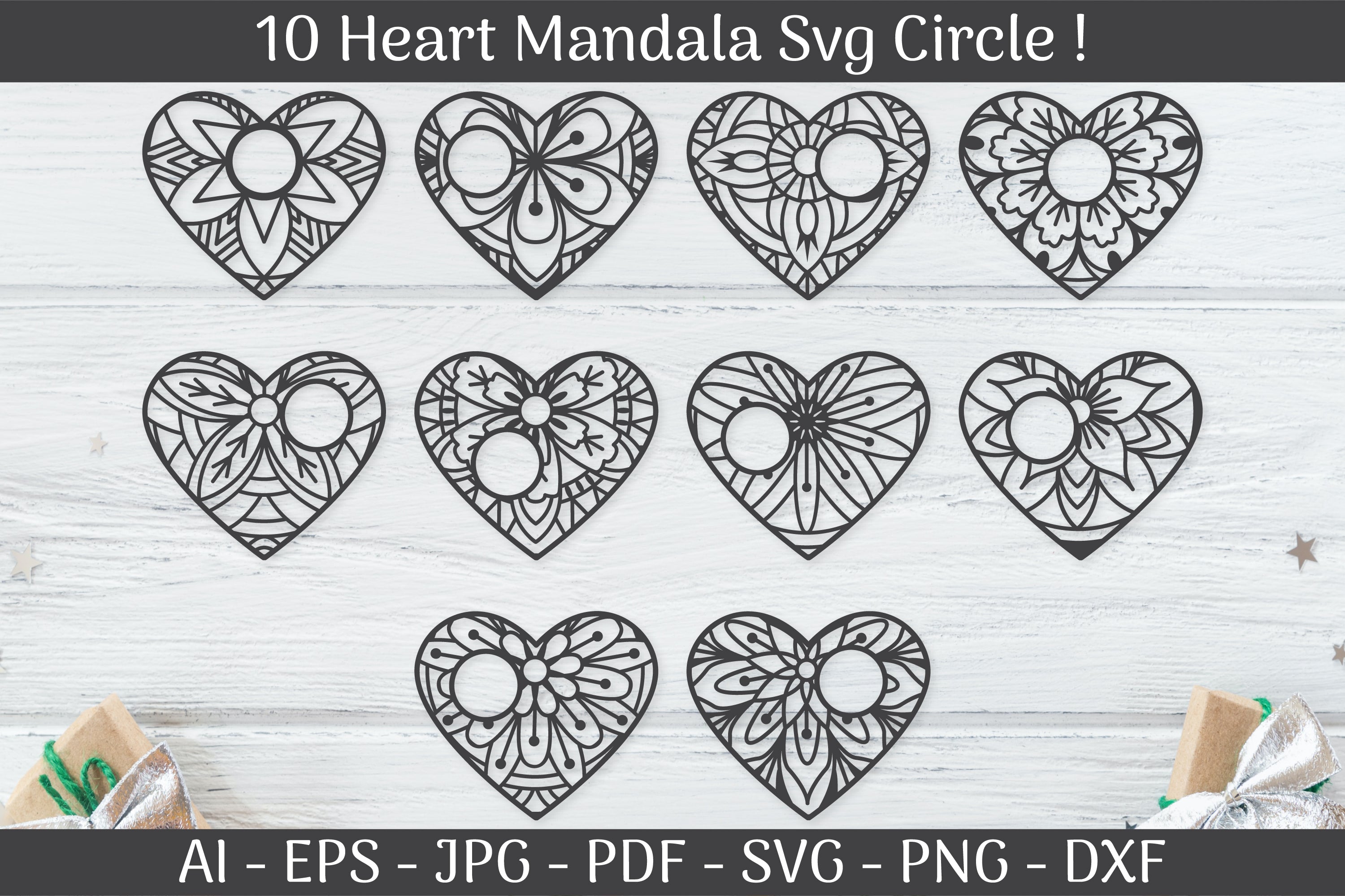 Heart Mandala Frame Circle SVG Bundle - CraftNest - Digital Crafting and Art