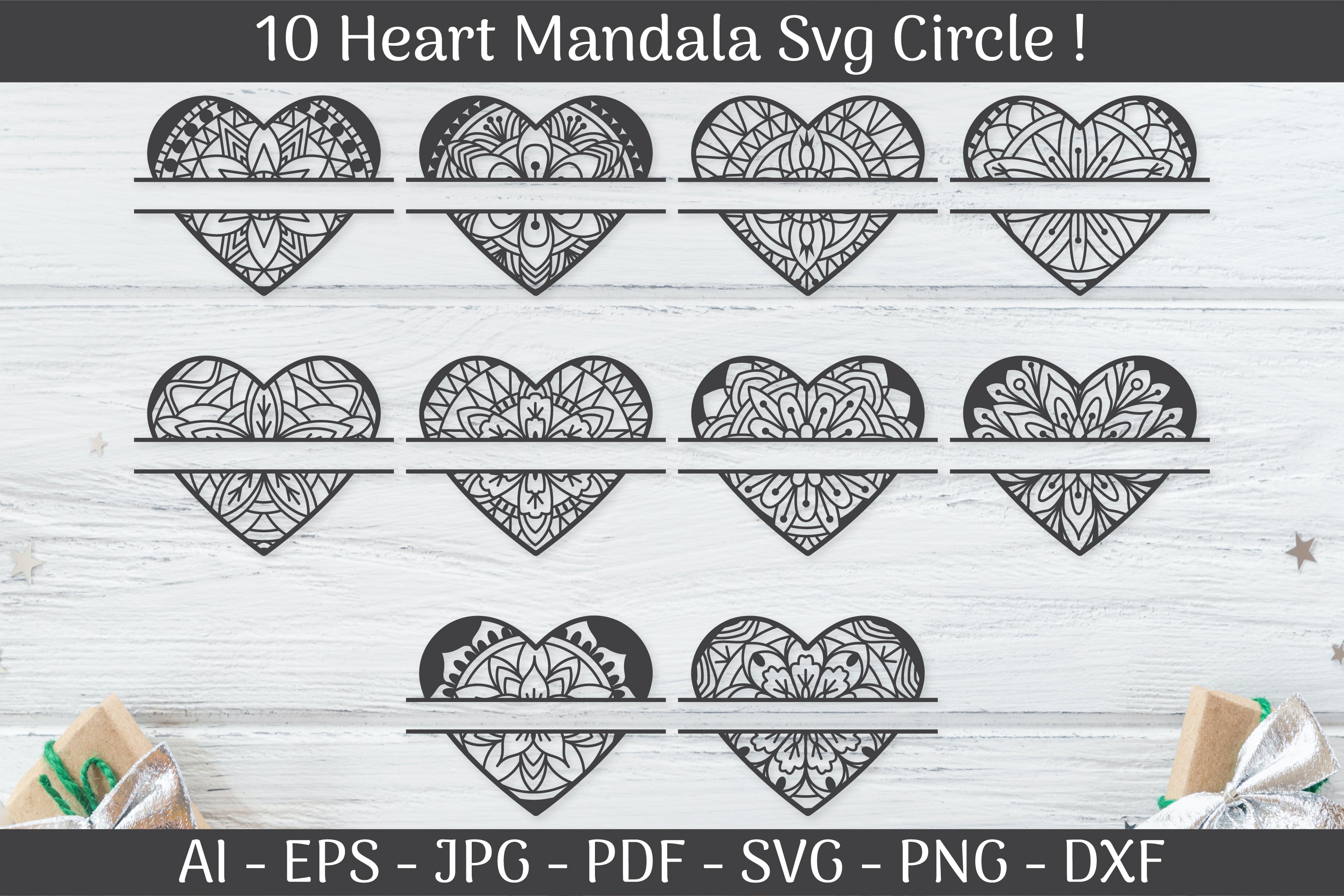 Heart Mandala Frame Split SVG Bundle - CraftNest - Digital Crafting and Art