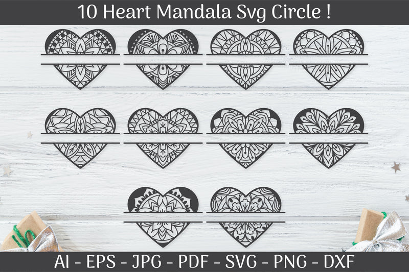 Heart Mandala Frame Split SVG Bundle - CraftNest - Digital Crafting and Art